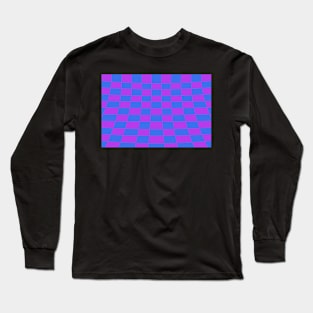 Warped perspective coloured checker board effect grid purple and blue Long Sleeve T-Shirt